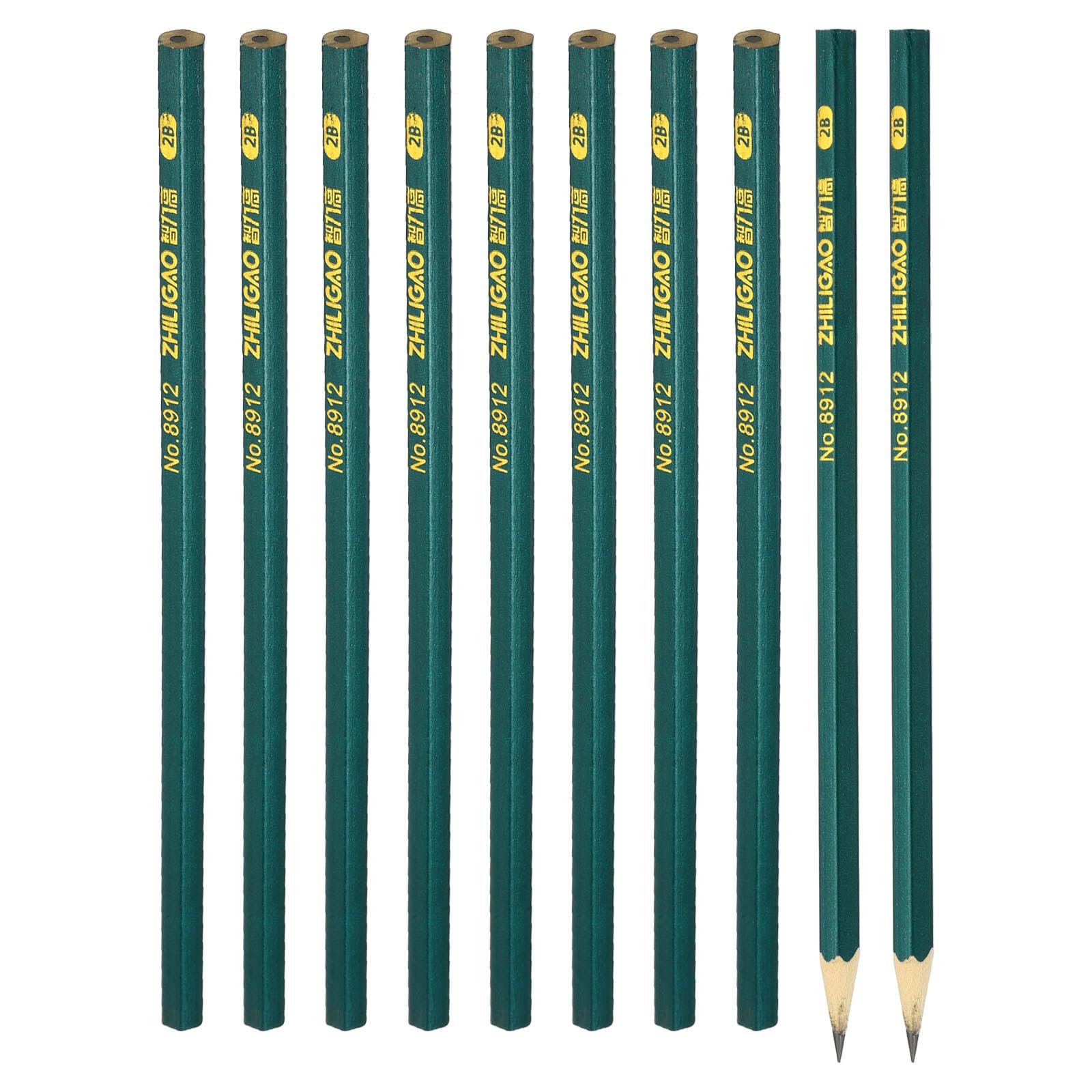 PATIKIL Green Hexagon Pencils, 10 Pack 2B Graphite Pencils Wood Pencils Double-Ended Pencil for Classroom Office Engineering Marking