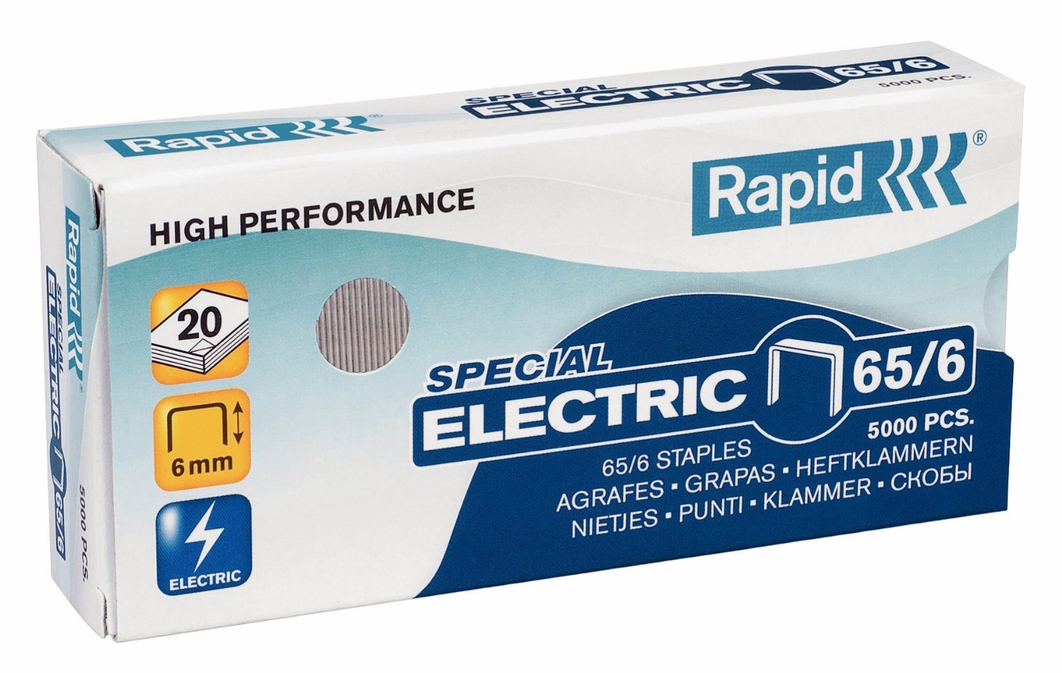 Rapid 66/5mm Strong Staples, For Stapling up to 20 Sheets, Use with Electric Staplers, Galvanised Wire, Box of 5000, 24869000