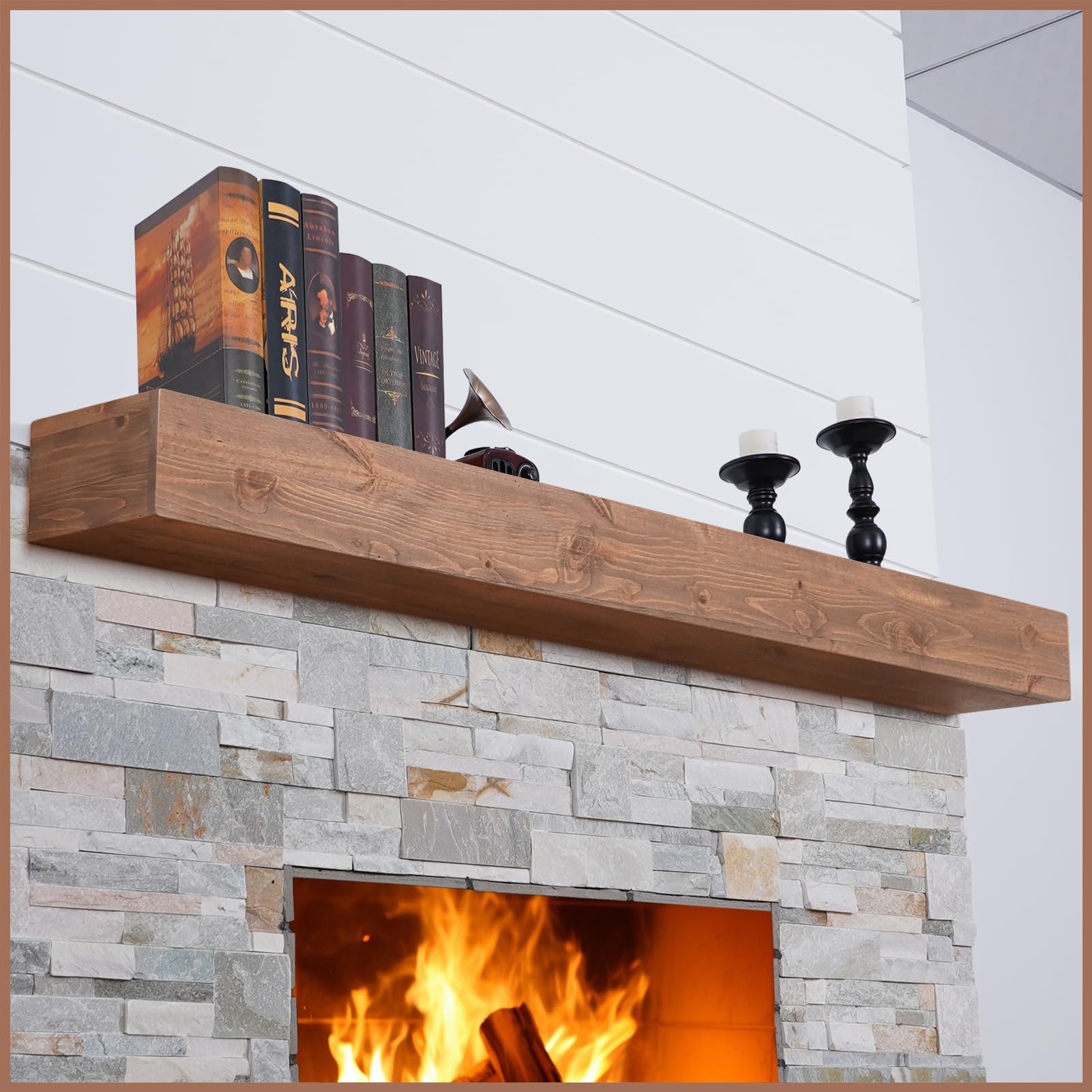Photo 1 of G GOOD GAIN Fireplace Mantel 66 inch - Handcrafted Rustic Solid Wood Mantel l Floating Shelves Decor for Wall, Bedroom, TV, Books, Livingroom.DarkWalnut?66x8x5