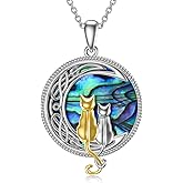 TOUPOP Cat Necklace Sterling Silver Abalone Shell Celtic Cat on the Moon with Abalone Shell Birthday Christmas Jewelry Gifts for Women