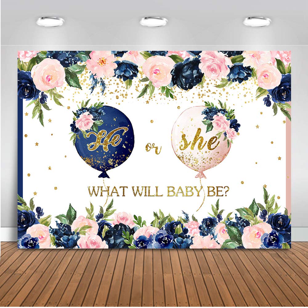 Buy Mocsicka Navy Blue Blush Pink Balloon Gender Reveal Backdrop He or