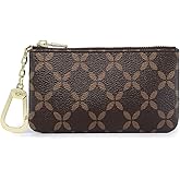 Rauder Luxury Zip Key Chain Pouch | Mini Coin Purse Wallet Card Holder with Clasp | for Men Women - Coated Canvas (Brown)