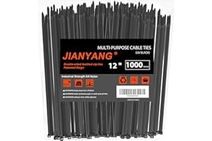 JIANYANG 12 Inch Zip Ties Double Sided Toothed (Bulk 1000 Pack),70 LBS Tensile Strength Heavy Duty Cable Wire Ties With Self-Locking Adjustable More Durable Nylon Tie Wraps for Indoor Outdoor