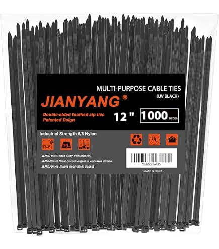 Black Zip Ties 12 Inch Heavy Duty Te Le Strength 120 Pound UV Resistant Plastics Bulk Large Self Locking Zipties 12 Thick Cable Nylon Wire Wraps 0 3