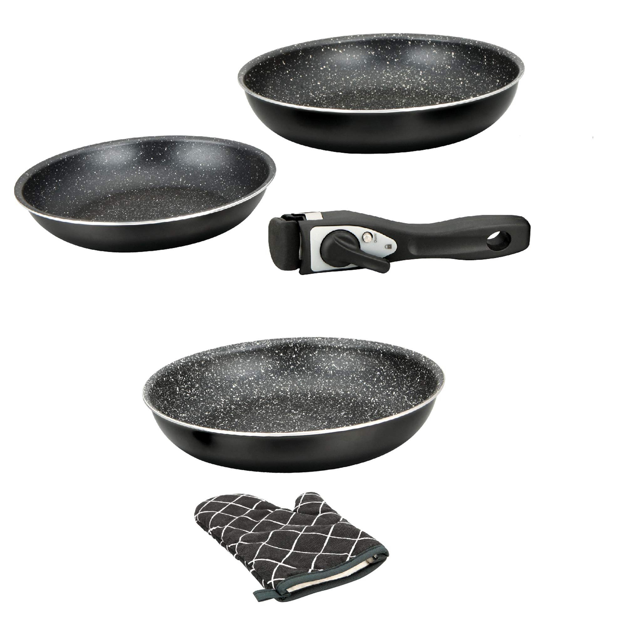 Herzberg HG-8052 Marble Coated Frying Pan, 5 Pieces, with Removable Handle, Burgundy