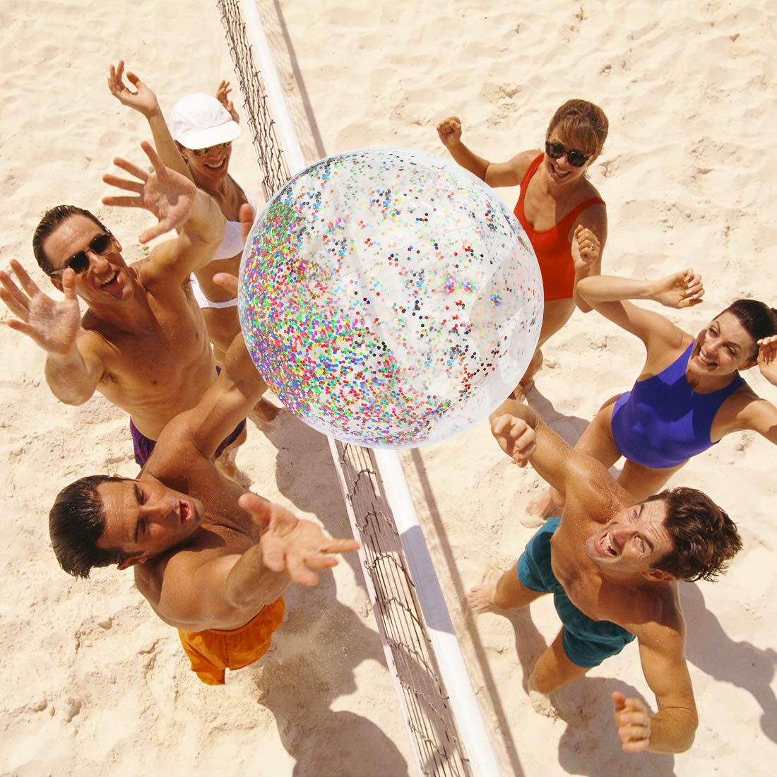 KOMIWOO Glitter Beach Ball, Confetti Beach Ball, Inflatable Beach Ball Bulk Pool Toys for Kids Summer Party Favors (2pack,24inch)