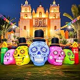 7FT Halloween Inflatable Blow Up Decorations, Dia de Los Muertos Decorations, Day of Dead Inflatable Sugar Skull Dia de Los Muertos, Built-in LEDs for Holiday Party, Garden, Lawn, Yard, Patio Décor