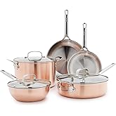GreenPan x Bobby Flay 8 Piece Copper Clad Pots & Pans, Induction Ready Cookware, Measurement Markings, Stainless Steel Base & Interior, Oven Safe to 500˚F