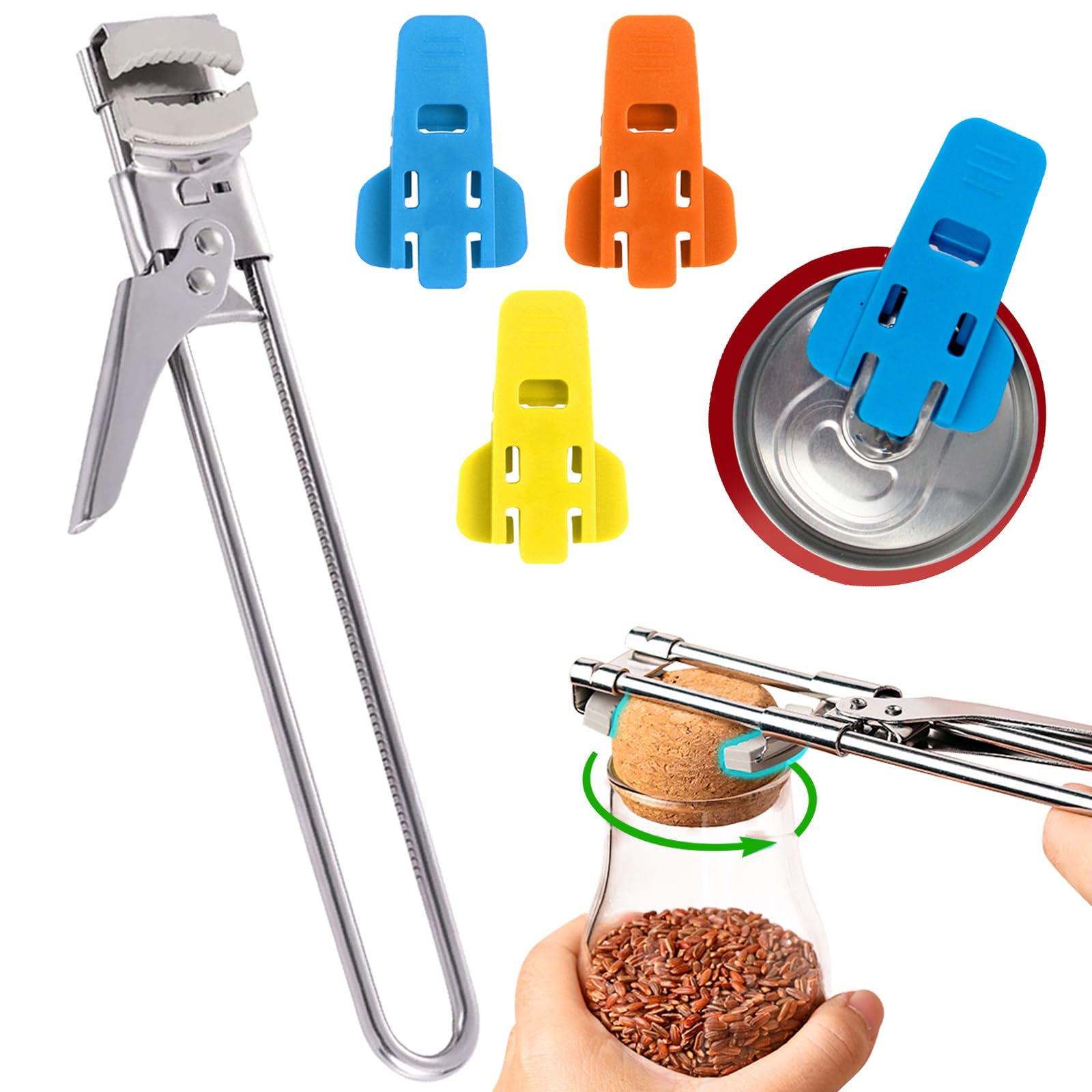 BDSHUNBF Jar Opener, Manual Can Opener, Bottle Opener, Adjustable Non-Slip, Stainless Steel, Blue, Yellow, Orange