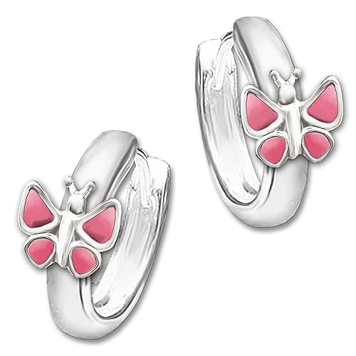 Clever Schmuck Silberne Kinder Creole Schmetterling rosa - pink 12 x 2,5 mm STERLING SILBER 925