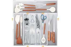Ceecysaa Cutlery Organizer, Expandable Utensil Organizer for Kitchen, Utensil Holder, 7 Compartments,Adjustable Cutlery Tray 