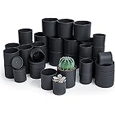 D'vine Dev Pack of 36 Plastic Plant Pots (12 Set of 2 Inch, 2.5 Inch, 3 Inch) Small Garden Planter Pots for Plant with Drainage Holes and Saucers, Black, 74-T-B