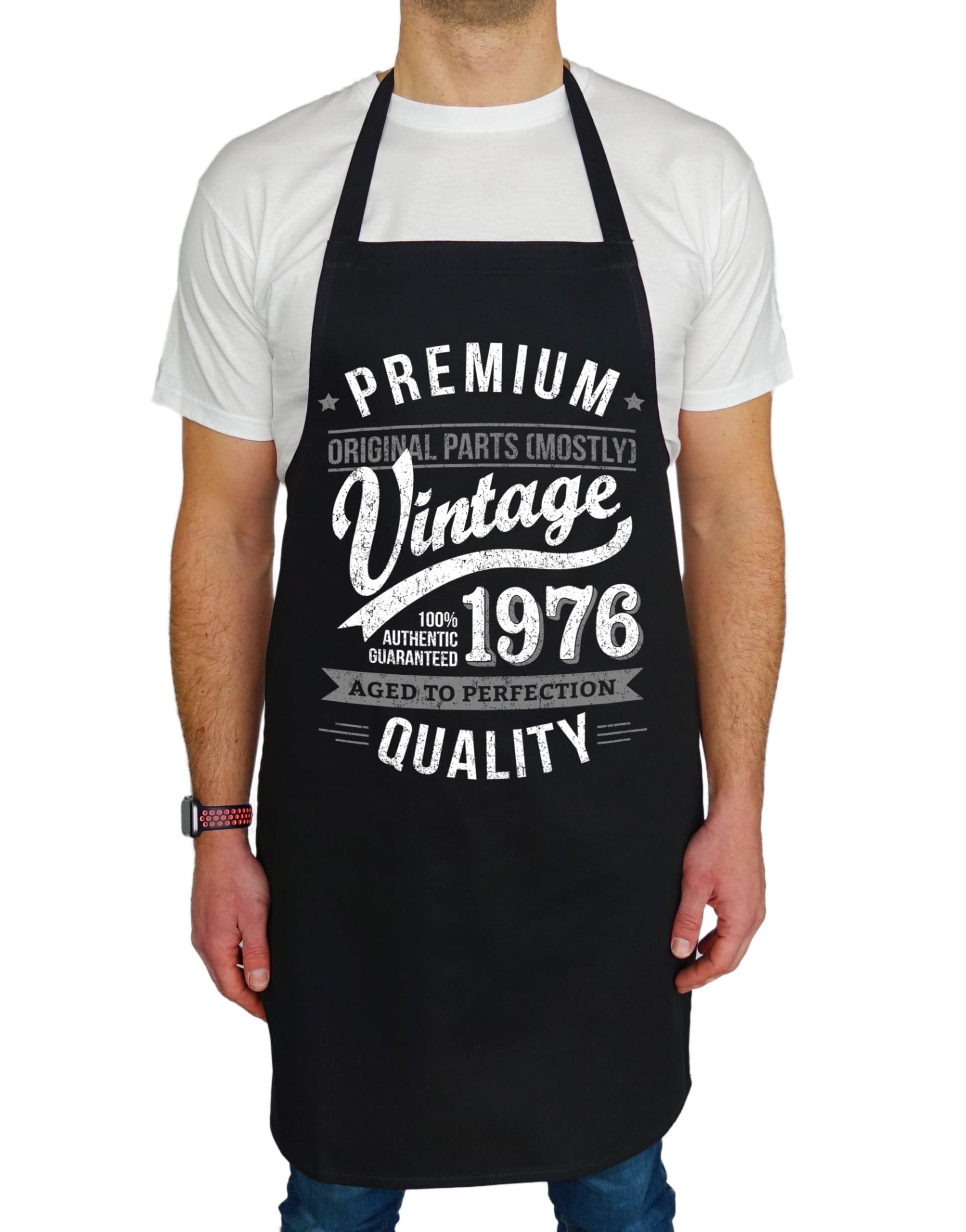 My Generation Gifts 1976 Premium Vintage Year - Aged To Perfection - 50th Birthday Gift | Present for Men Apron Black