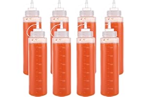 8 PCS 24 oz Condiment Squeeze Bottles for Sauces, Large Sauce Bottles Squeeze Container with Twist on Caps and Measurement, L