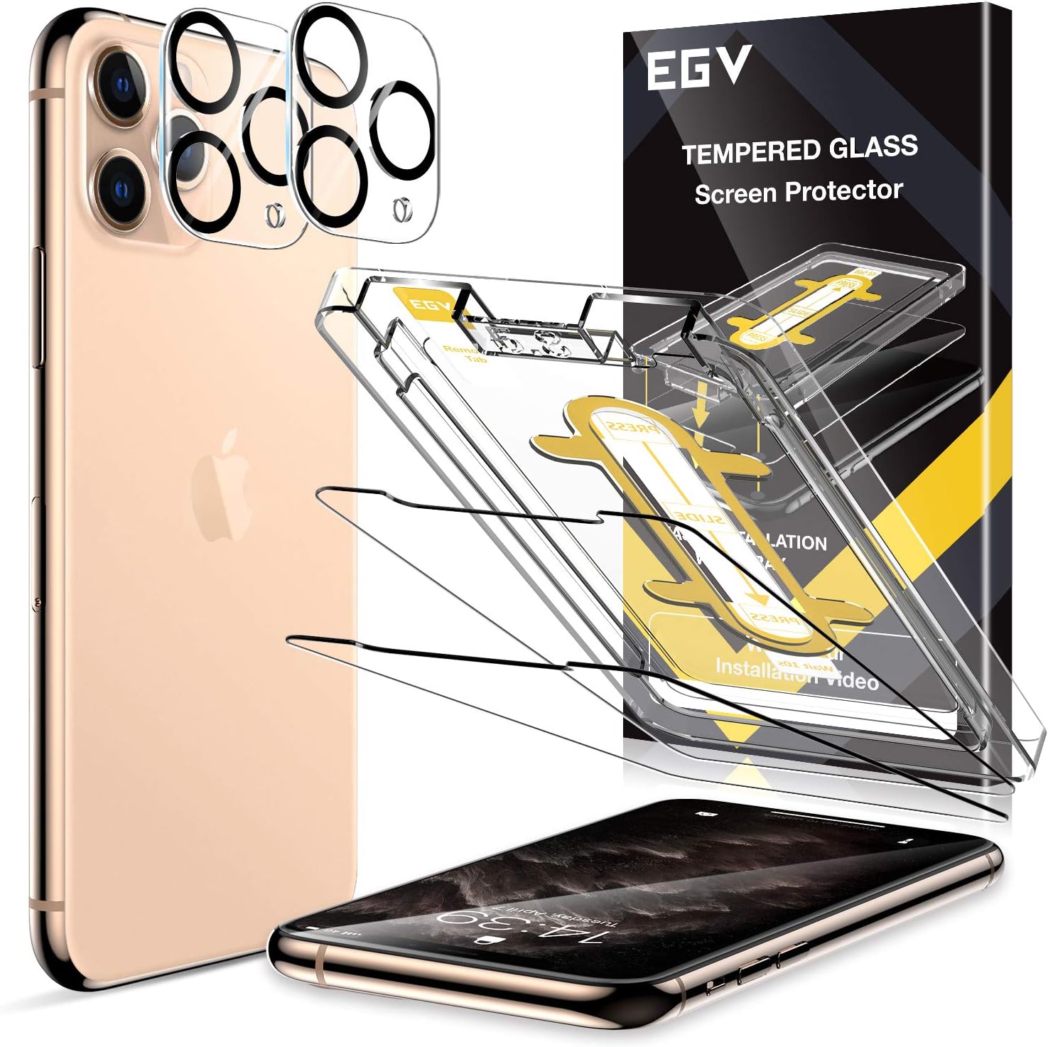 EGV [2 Pack] Screen Protector + [2 Pack] Camera Lens Protector for