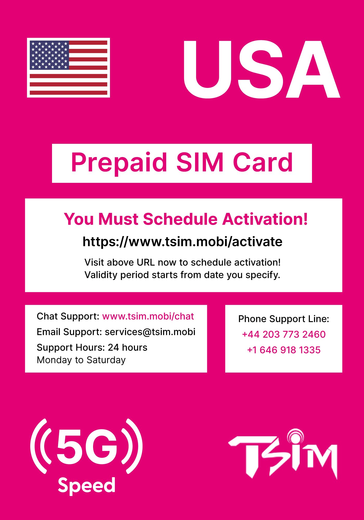 TSIM Prepaid USA SIM Card for 60 days travel | Unlimited 4G/5G high-speed data in the USA | Unlimited local calls + free incoming calls & SMS