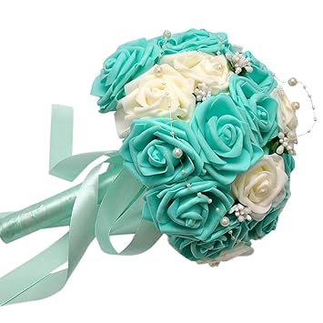 Covermason Fleurs Artificielles Roses Cristal Perles De Demoiselle Dhonneur Mariage Bouquet Mariée Fleurs De Soie Artificielle Bleu