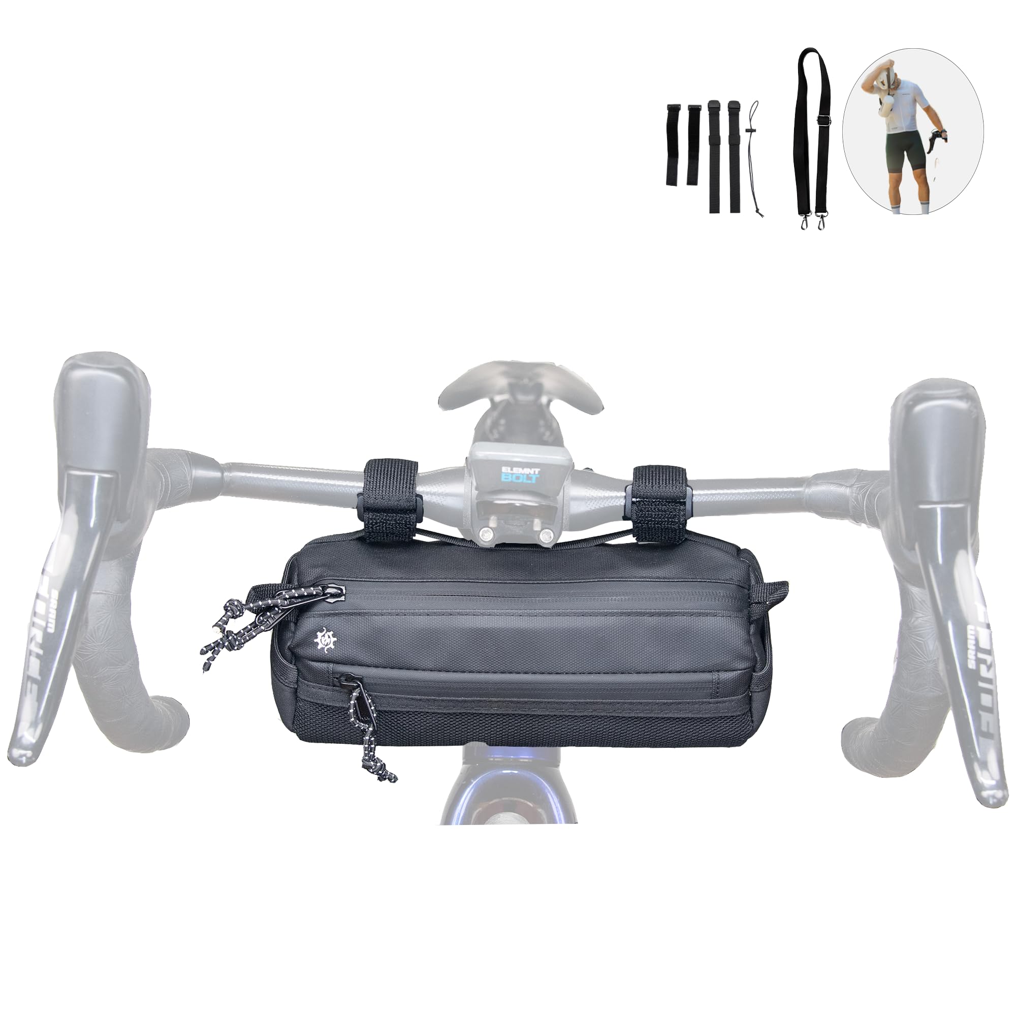 Lumiere & Co. Bike Handlebar Bag - Durable, Multiple-Size Options and Multi-Color Options -Dual Elastic Straps, Clips & Hook & Loop Attachments (Medium, Black)