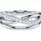 THELANDA Genuine Moissanite or Simulated Round Brilliant Cut Diamond Sterling Silver 7.5mm Crossover Infinity Wedding Ring For Couples