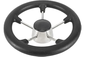 NovelBee 11-1/2 Inch Stainless Steel 5 Spoke Boat Marine Destroyer Steering Wheel with Black PU Foam (Without Knob)