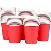 Prgery Paper Cups 8 oz 50 Pack, Disposable Paper Coffee Cups for Hot or Cold Beverage Drinking for Party, Picnic, BBQ, Travel, and Event -Red