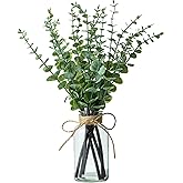 wangsdjy 17" Artificial Eucalyptus Stems in Glass Vase, Fake Plants Artificial Eucalyptus Plant for Home Decor, Farmhouse Centerpiece for Dining Table, Wedding, Kitchen, Bathroom Decor (1)