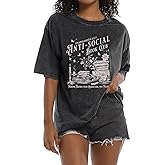 Reuseket Book Shirts for Women Anti Social Book Club Graphic Tees Bookish Teacher Acid Wash Tshirt Bookworm Aesthetic Shirt