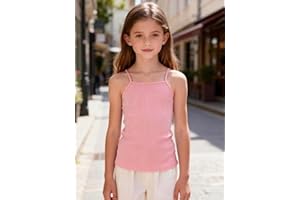 Girls T-Shirt Tank Top Kids Cotton Sleeveless Crew Neck Casua Summer Ribbed Cami Tee Pink 8-14Y