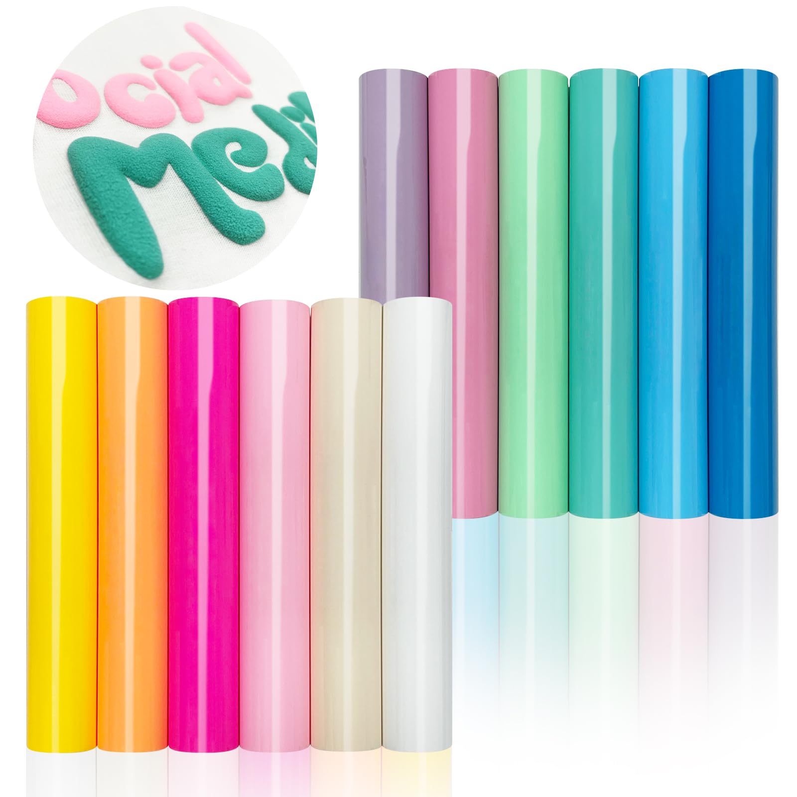 Photo 1 of 12Pcs DUEUIOE Puff Vinyl Heat Transfer 12x10Inch, Puff Vinyl Heat Transfer for Tshirts Sweatshirts Hats 3D Texture Puff Vinyl, Ideal for HTV Craft Projects, Easy to Use Puff Heat Transfer Vinyl