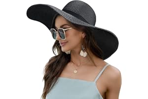 Naivlizer Women Wide Brim Sun Hat UPF50 Straw Summer Hat Floppy Beach Hat Roll-Up