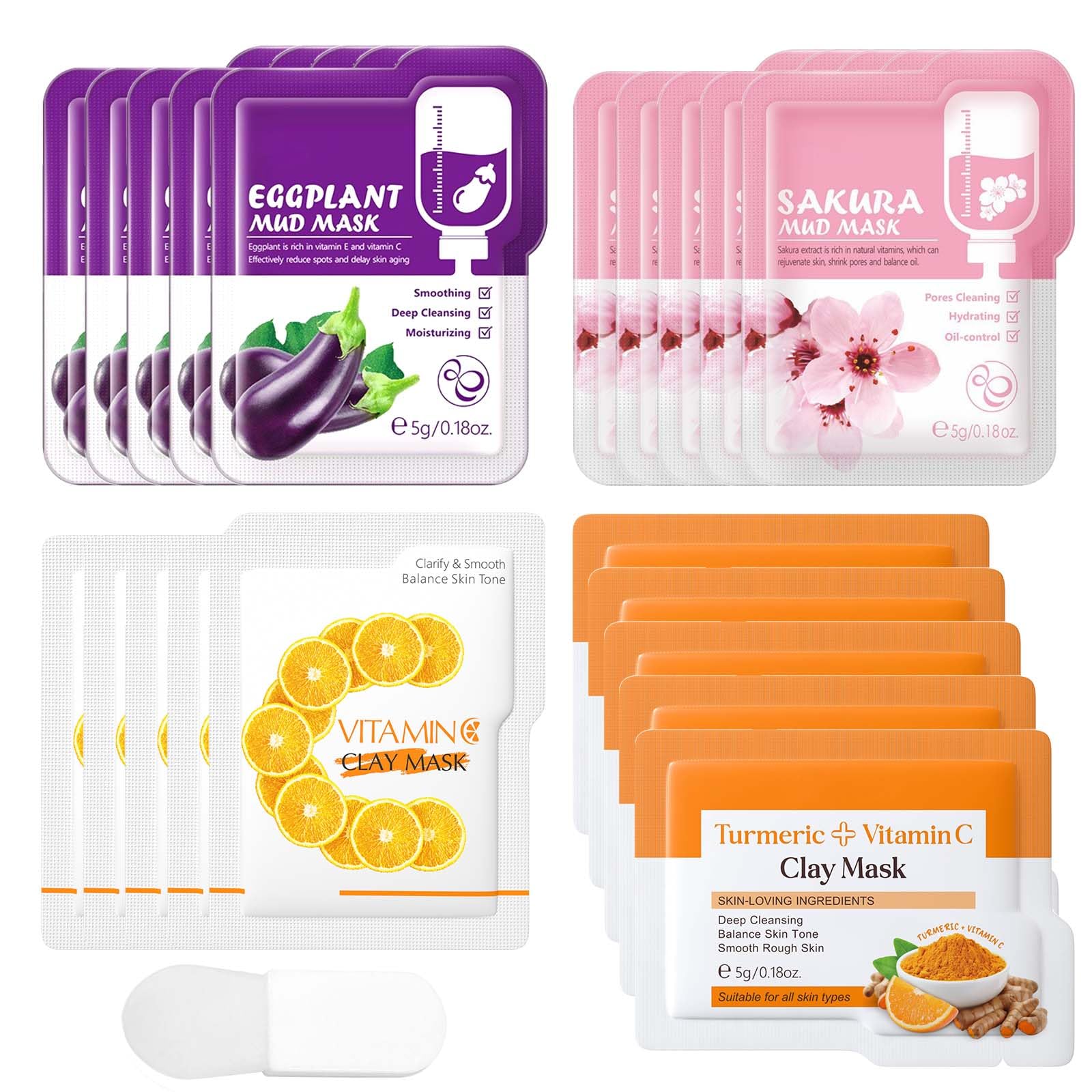 20 Pieces Face Masks Clay,Clay Face Mask,4 Flavor Face Masks Skincare Sheet,Natural Face Mask with Mask Brush,Face Mask Bulk,for Deep Cleansing,All Skin Types