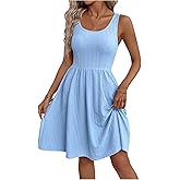 SOLY HUX Women's Summer Dress Scoop Neck Sleeveless A Line Flowy Casual Vacation Short Dresses