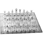 13.8-inch Glass Chess Set with Elegant Glass Pieces Decorative Chess Board | Transparent Glass Chess Design Elegant Home Display Piece Classic Strategy Board Game Gift Choice For Chess Lovers