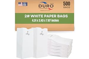 Duro 2# White Popcorn Bags 500-Count, Bulk Small White Paper Bags for Candy, Cookies, Snacks & Treats, Dubl Life SOS Paperbag - 4.31 x 2.43 x 7.87 Inches