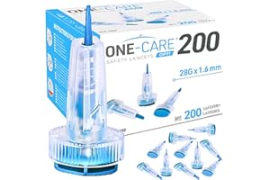 200 Count, ONE-CARE Opti Safety Lancets Top Button Activated, 28G x 1.6mm, 200 Count, Auto-Retractable, Sterile, Single Use,