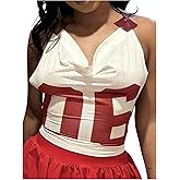SweatyRocks Women's Y2K Lace Up Draped Halter Tops Letter Graphic Cowl Neck Camisole Shirt