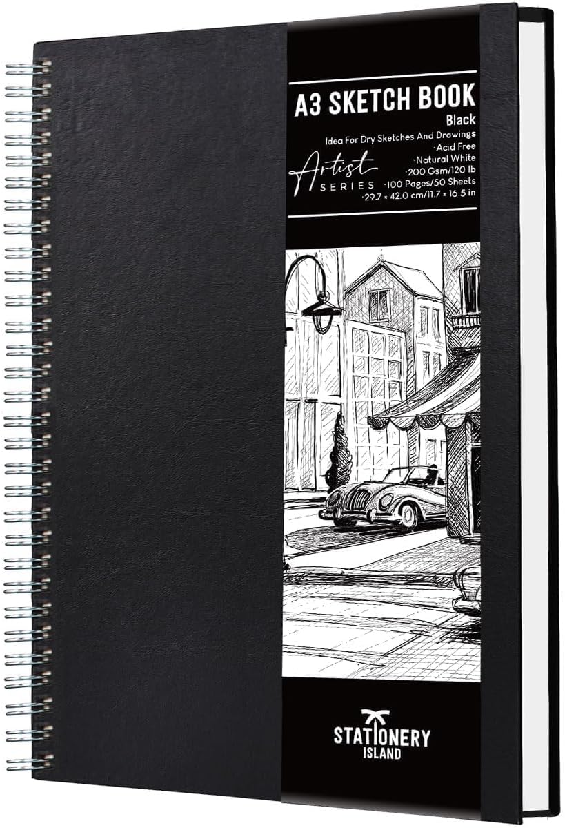 ISLAND A3 Sketchbook 200GSM 50 Sheets Spiral Bound Hardcover
