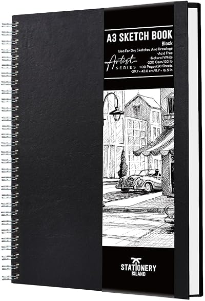 ISLAND A3 Sketchbook 200GSM 50 Sheets Spiral Bound Hardcover