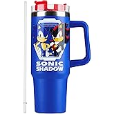 Get Trend Sonic the Hedgehog Kids Tumbler with Straw 28oz Insulated Cup with Lid Handle No Spill Travel Mug School Sports Drinking Cup Gifts for Kids (Blue Sonic)