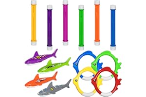 Korlon Tec 14 Pcs Pool Toys for Kids Ages 4-8, Diving Toys with Diving Rings, Pool Shark Torpedo Bandits, Summer Underwater Pool Toys Set for Kids Learning Training Swimming