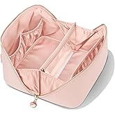 MSTONAL Travel Makeup Bag, Large Capacity Cosmetic Bags for Women, Waterproof Portable Pouch Open Flat Make up Organizer Bag with Dividers and Handle, Toiletry Bag for Essentials