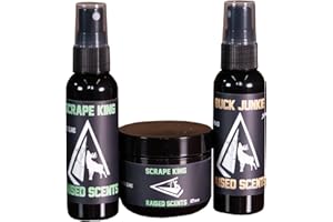 RAISED HUNTING Raised Scents - David's Select Scents - 3 Glandular Deer Scents | Buck Junkie Spray + Scrape King Spray + Paste | All-Natural Whitetail Kit for Rubs, Scrapes, and Licking Branches