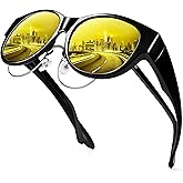 URUMQI Night Vision Driving Glasses Fit Over Eyeglasses for Women Cat Eye, Anti Glare Polarized Nighttime Glasses Yellow Lens