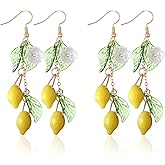 Bewudy 2Pairs Lemon Earrings, Yellow Lemon Dangle Earrings for Women, Fashion Fruit Earring for Birthday Valentine's Day Christmas Cosplay Gift