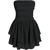 CIDER Women's Summer Cocktail Dress - Tube Ruched Ruffle Mini Dress