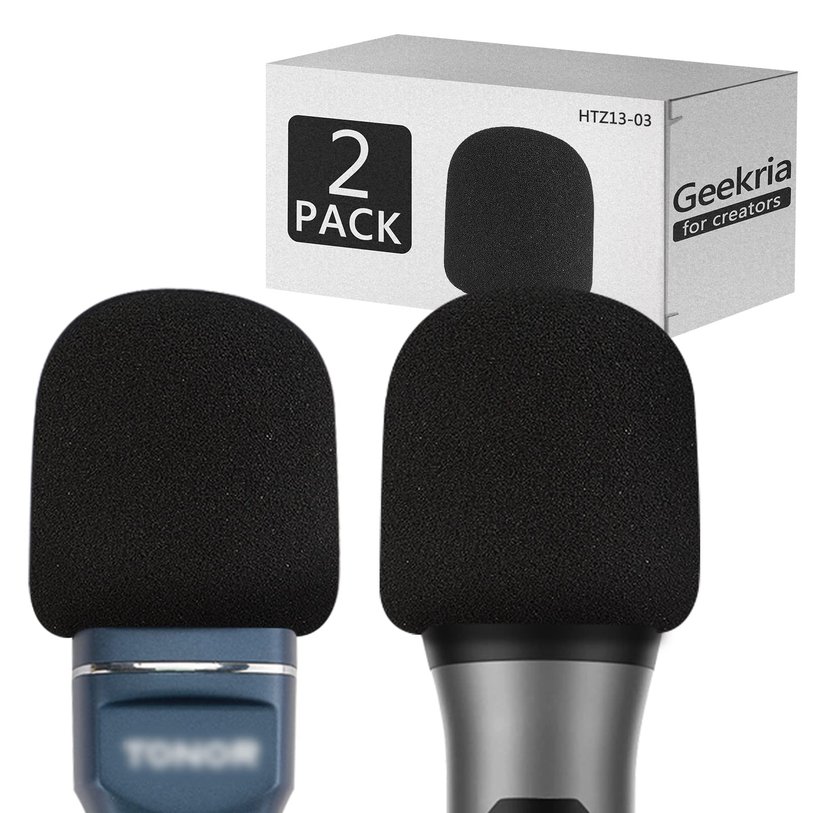 Geekria for Creators Foam Windscreen Compatible with TONOR TC-777, TW-620, TW-630, TW-820, TN492BL Microphone Antipop Windshield, Mic Wind Cover, Sponge Foam Filter (Black / 2 Pack)