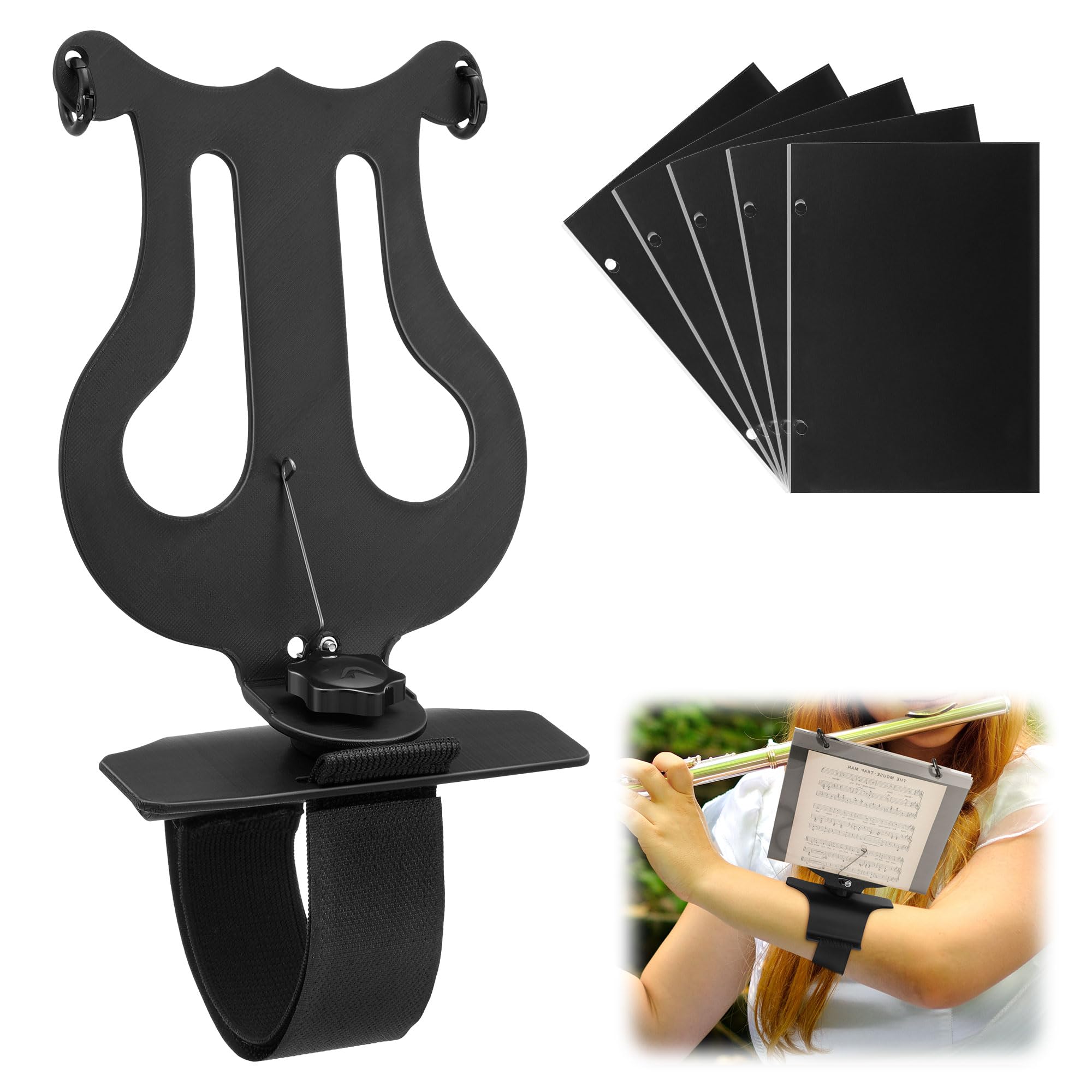 Photo 1 of Dreyoo Flute & Piccolo Lyre Holder for Marching Band, Adjustable Marching Band Sheet Music Stand for Flute & Piccolo with 5 Pages, General Musical Instruments Accessories