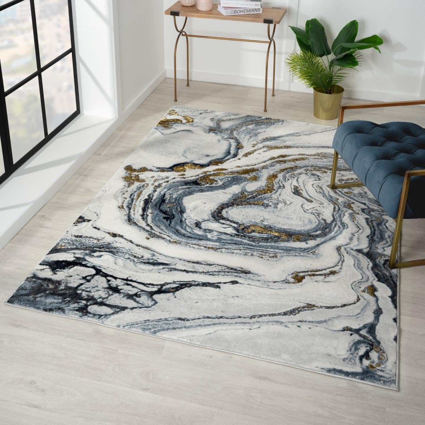 Photo 1 of LUXE WEAVERS Marble Effect Abstract Blue 8x10 Area Rug