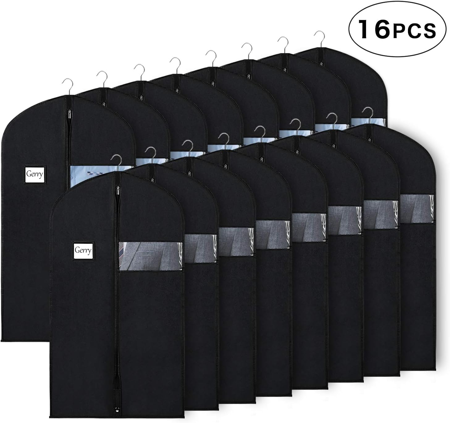Univivi (16 Pack Suit Bags Garment Bag for Men Storage 40-inch Clothes Cover with Clear Window and ID Card Holder for Suit Jacket, Skirt, Shirt and Coat
