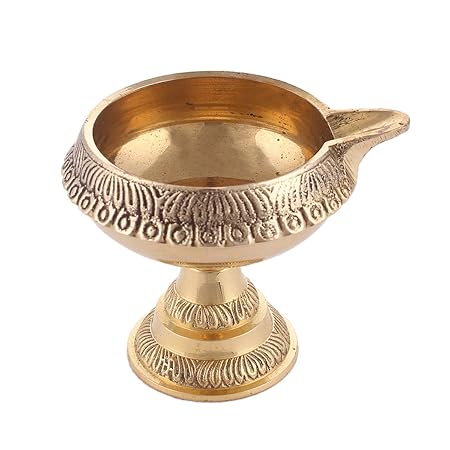 Santosh Brass Diwali Gift Kuber Deepak On Stand Diya Oil Lamp for Puja Home Decor 100% Pure Brass